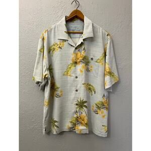 Tommy Bahama Silk Hawaiian Shirt XL Blue Floral Tropical Camp Button Front Men